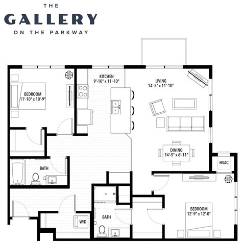The Vintage Floor Plan at The Gallery Apartments, Burnsville, MN